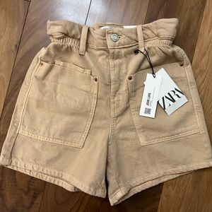 Zara Girls Paperbag short tan khaki size 10 NWT